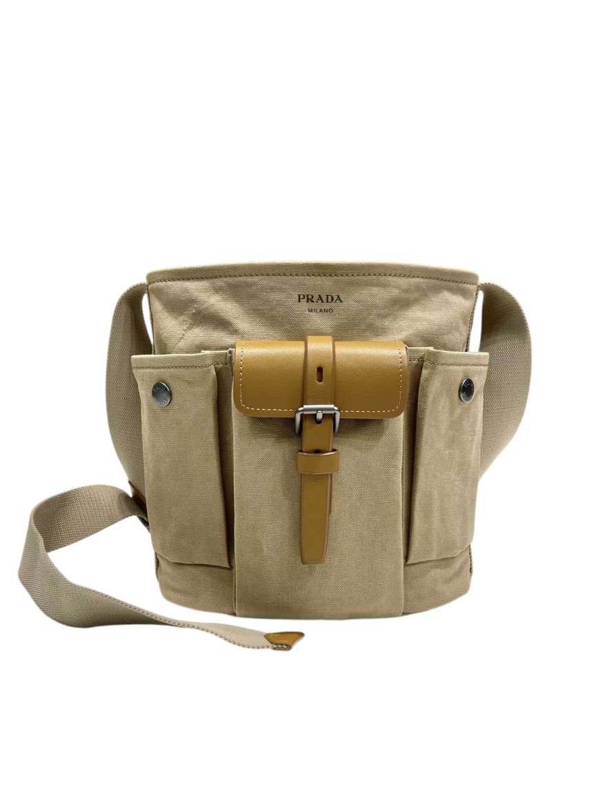 1BE106 Route Mini Canvas And Leather Bucket Bag